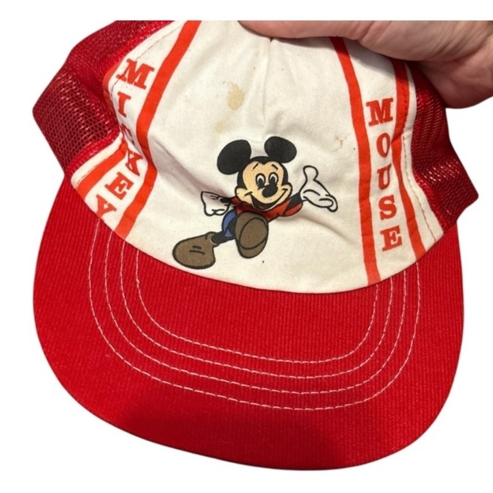 Vintage Disney Mickey Mouse Red and White Kids Hat 90s SnapBack